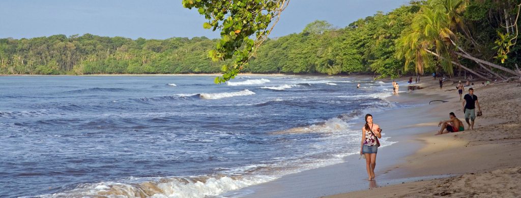 Caribisch strand met palmen aan de oostkust van Costa Rica