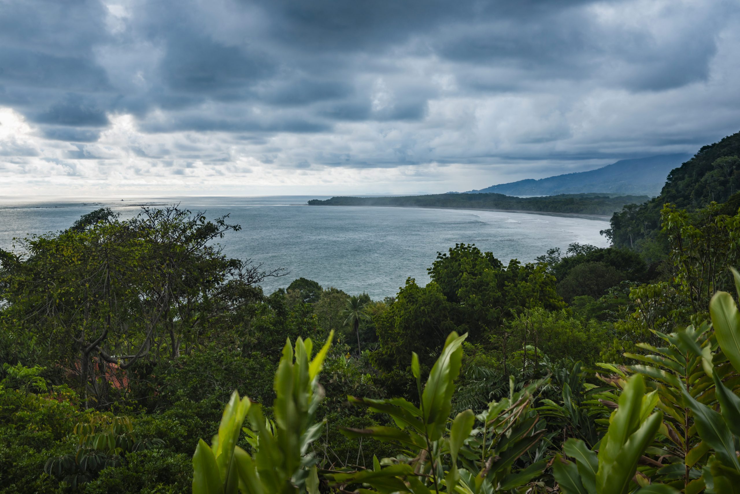 Forested hills meeting the sea near Uvita on the south Pacific coast