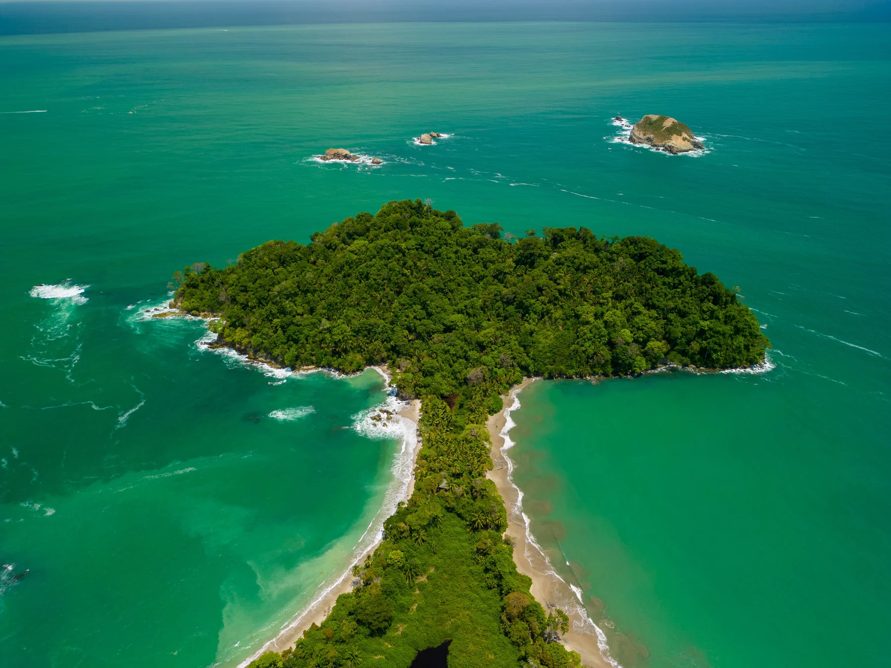 Aerial view of the Costa Rican coastline and rainforest near Manuel Antonio