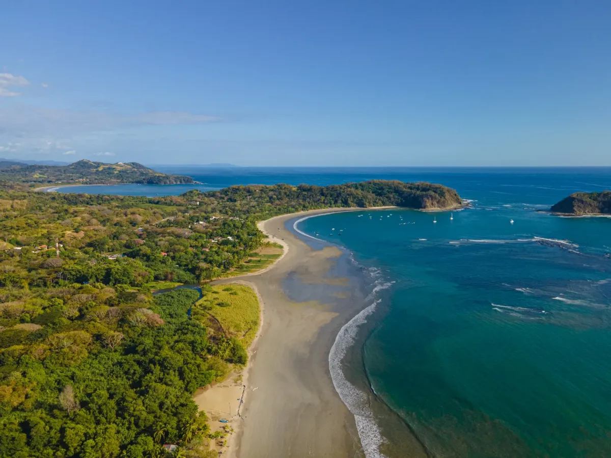 Sunny aerial view of a beach on the Costa Rica coast